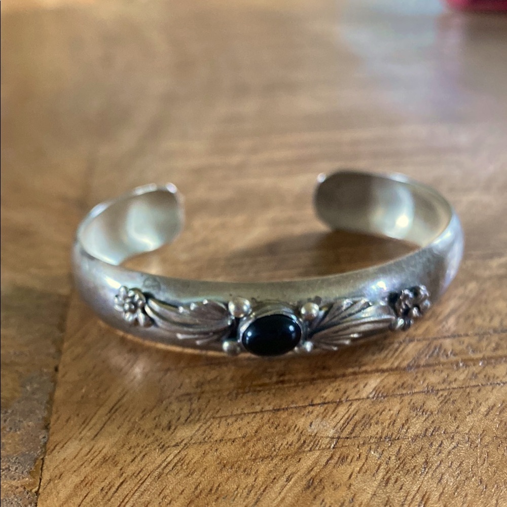 Carol Felley Sterling Silver Black Onyx Cuff Bracelet 1989